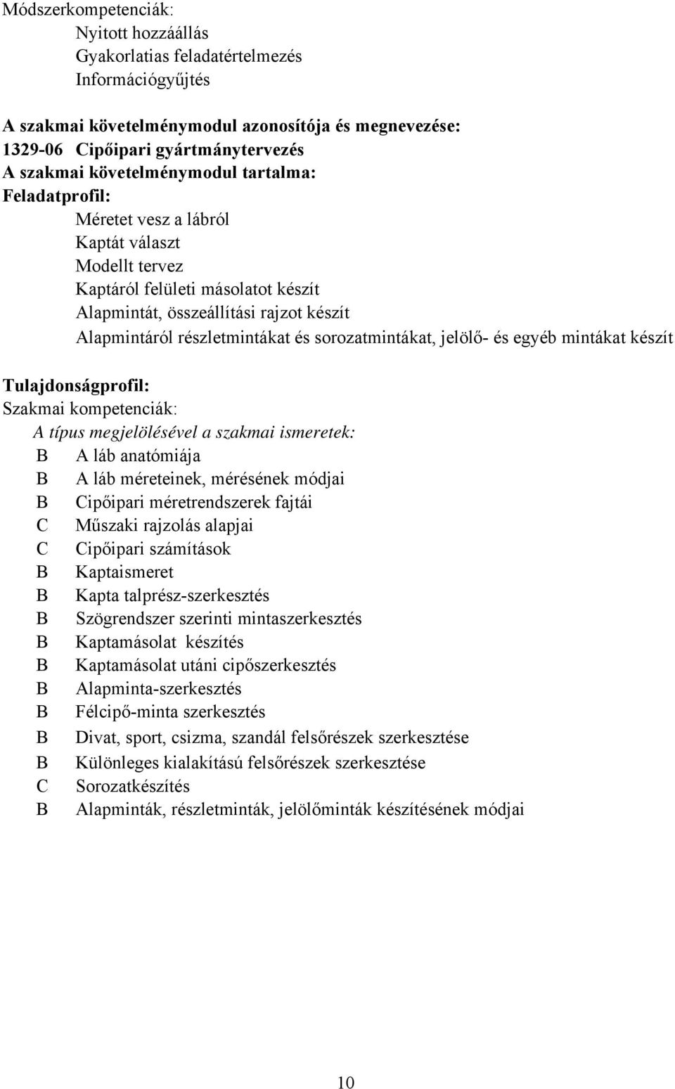 és sorozatmintákat, jelölő- és egyéb mintákat készít Tulajdonságprofil: Szakmai kompetenciák: A típus megjelölésével a szakmai ismeretek: B A láb anatómiája B A láb méreteinek, mérésének módjai B