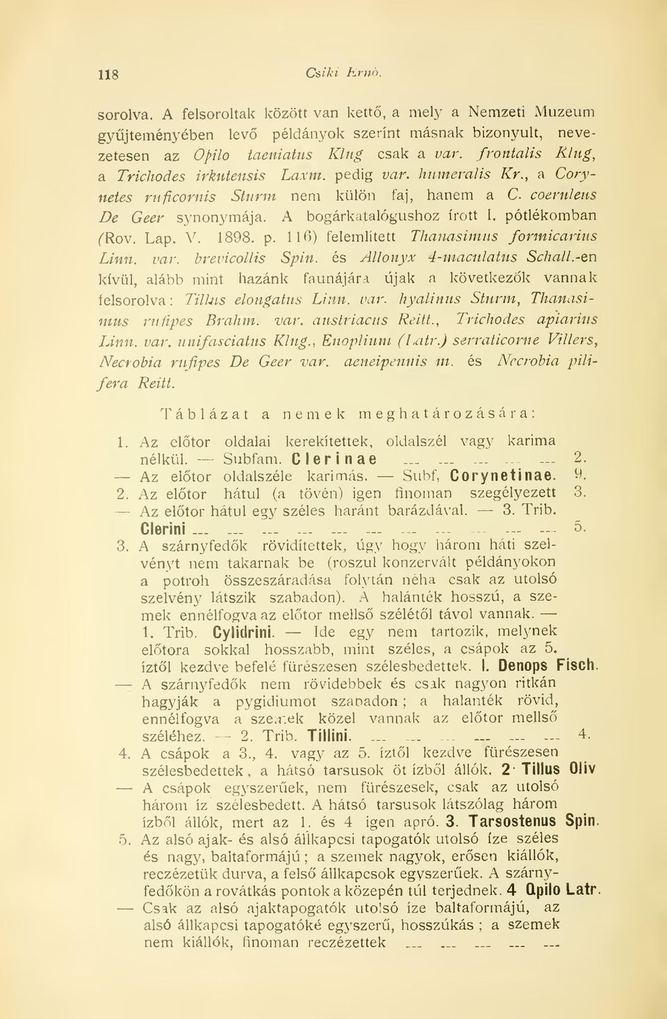 pótlékomban frov. Lap. V. 1898. p. 116) felemlített Thanasimus formicarius Linn. var. brevicollis Spin. és Allonyx 4-maculatus Schall.