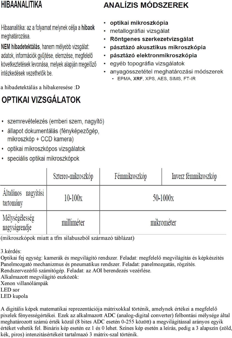 Alkalmazott megvilágító eszközök: Xenon villanólámpák LED sor LED kupola A digitális képek matematikai reprezentációja mátrixokkal történik, amelynek értékei a megfelelő pixelek fényességértékei.