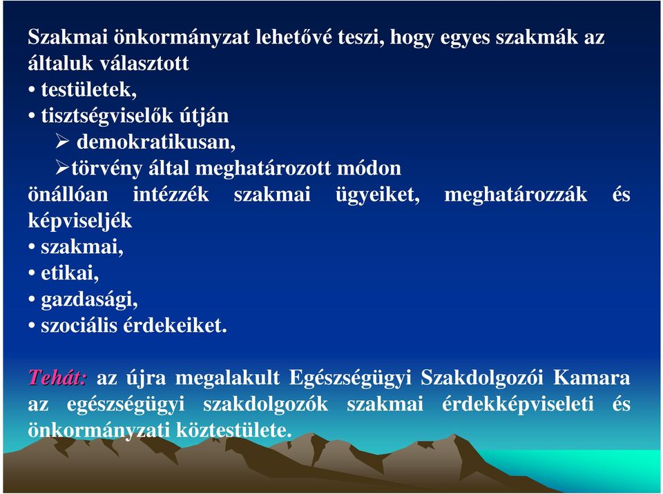 ügyeiket, meghatározzák és képviseljék szakmai, etikai, gazdasági, szociális érdekeiket.