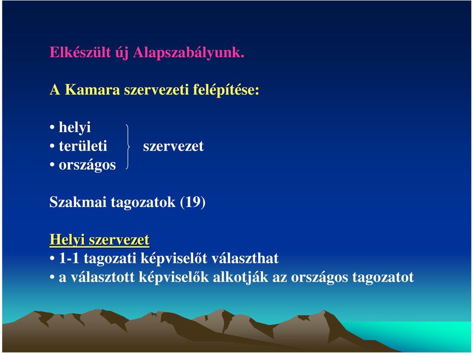 szervezet Szakmai tagozatok (19) Helyi szervezet Helyi