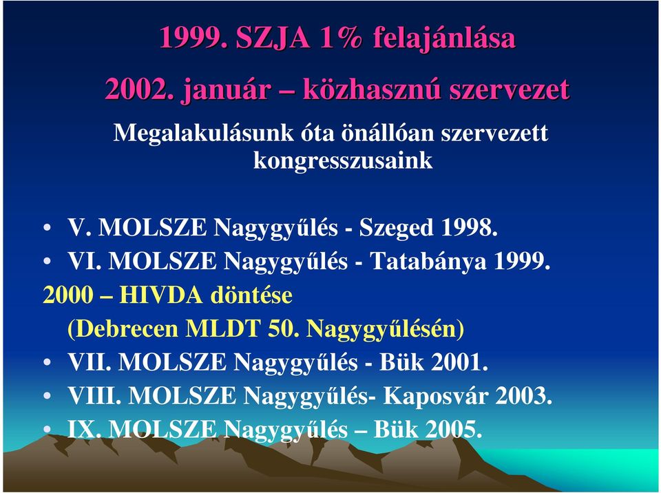 MOLSZE Nagygyőlés - Szeged 1998. VI. MOLSZE Nagygyőlés - Tatabánya 1999.