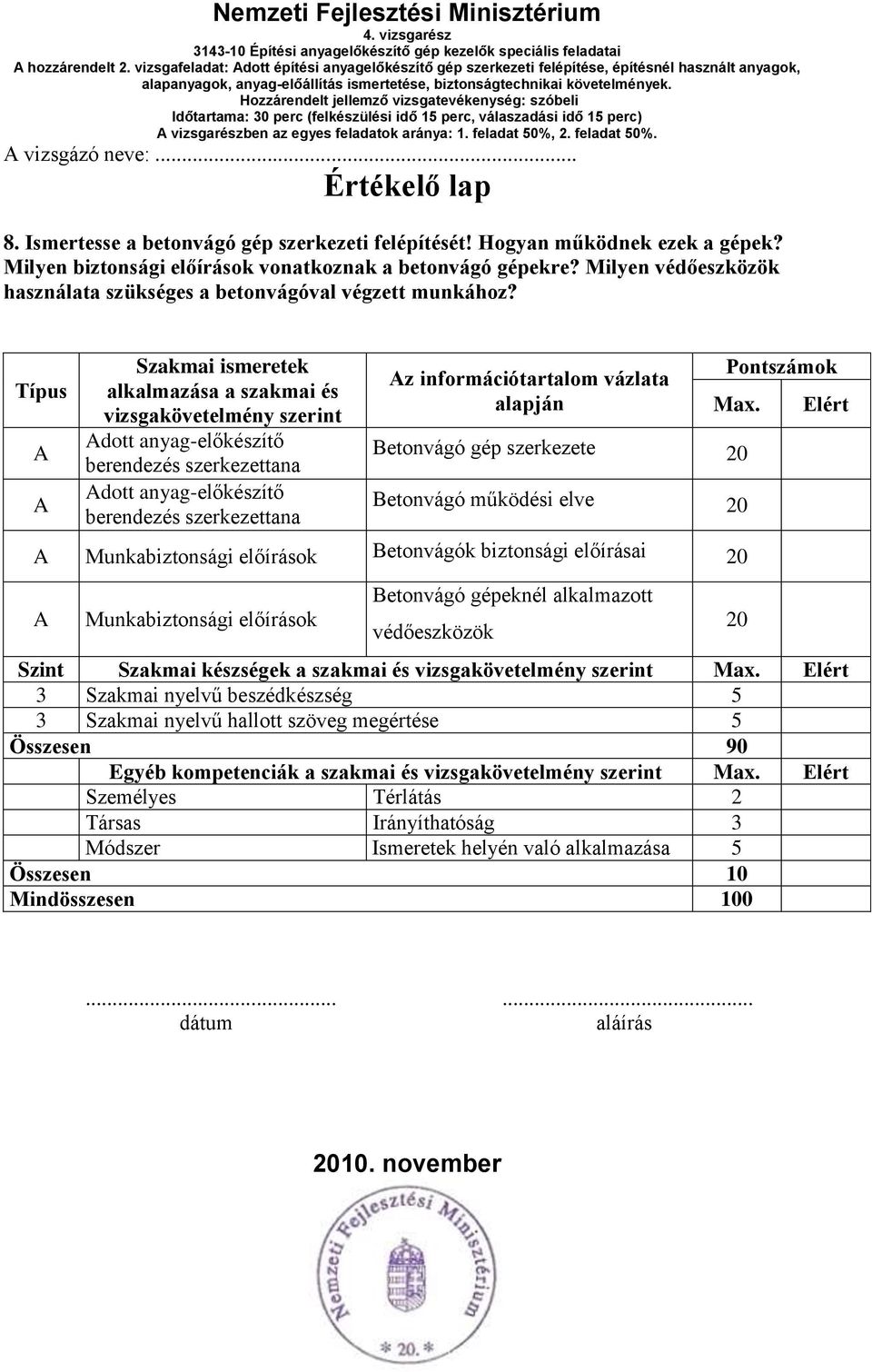 Típus Szakmai ismeretek alkalmazása a szakmai és vizsgakövetelmény szerint dott anyag-előkészítő berendezés szerkezettana dott anyag-előkészítő berendezés szerkezettana z információtartalom vázlata