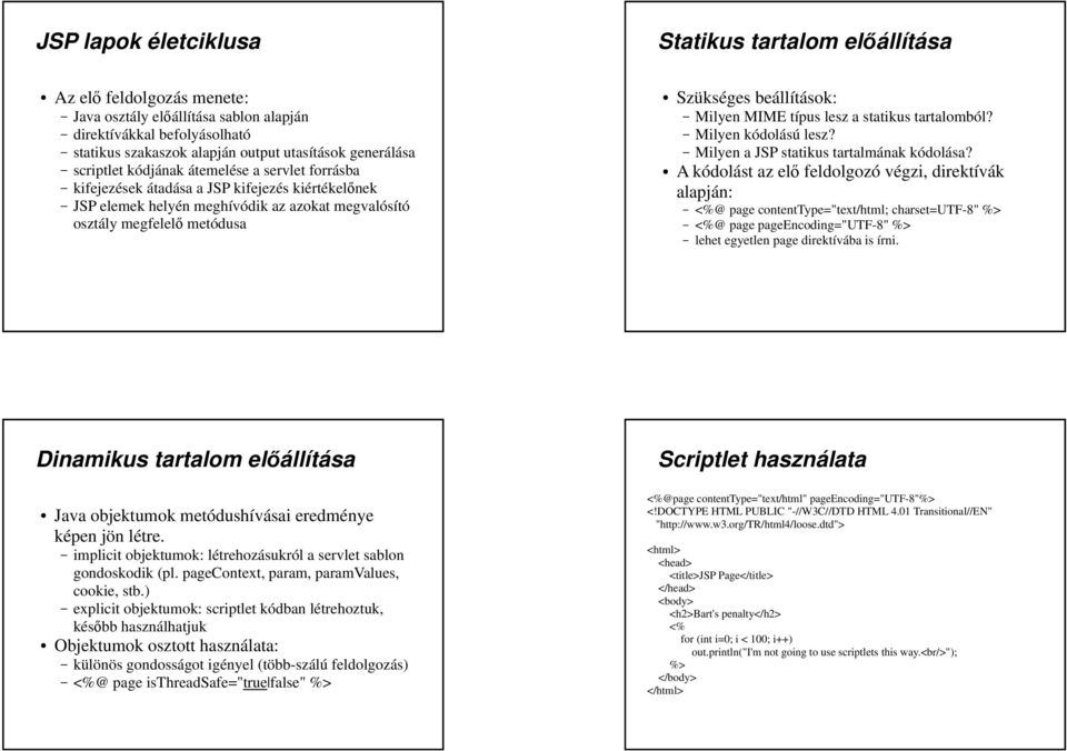 beállítások: Milyen MIME típus lesz a statikus tartalomból? Milyen kódolású lesz? Milyen a JSP statikus tartalmának kódolása?