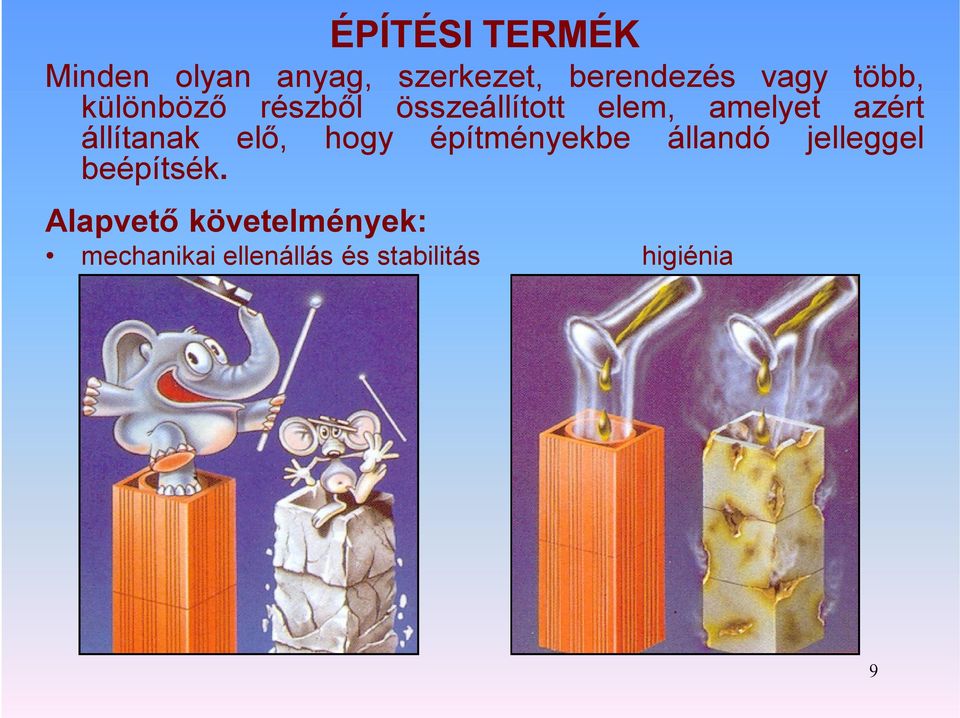 állítanak elő, hogy építményekbe állandó jelleggel beépítsék.