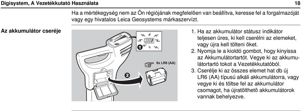 Ha az akkumulátor státusz indikátor teljesen üres, ki kell cserélni az elemeket, vagy újra kell tölteni őket. 2.
