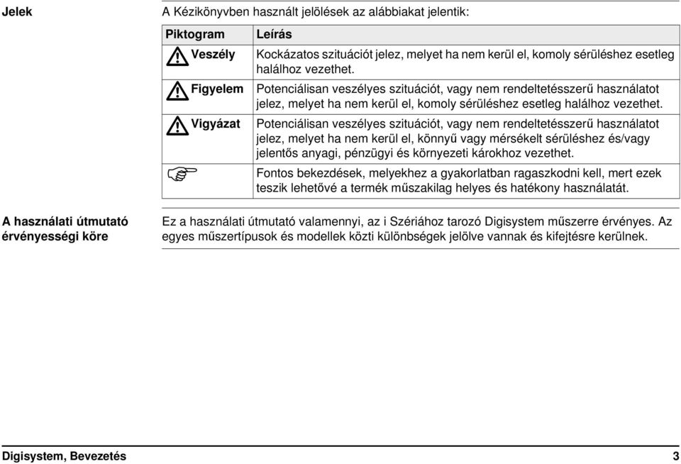 Potenciálisan veszélyes szituációt, vagy nem rendeltetésszerű használatot jelez, melyet ha nem kerül el, könnyű vagy mérsékelt sérüléshez és/vagy jelentős anyagi, pénzügyi és környezeti károkhoz