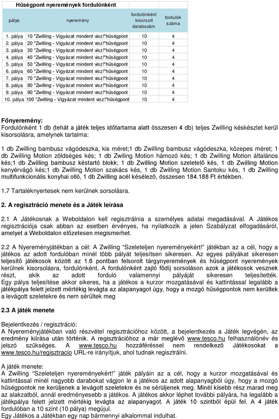 pálya 50 "Zwilling - Vigyázat mindent visz!"hűségpont 10 4 6. pálya 60 "Zwilling - Vigyázat mindent visz!"hűségpont 10 4 7. pálya 70 "Zwilling - Vigyázat mindent visz!"hűségpont 10 4 8.