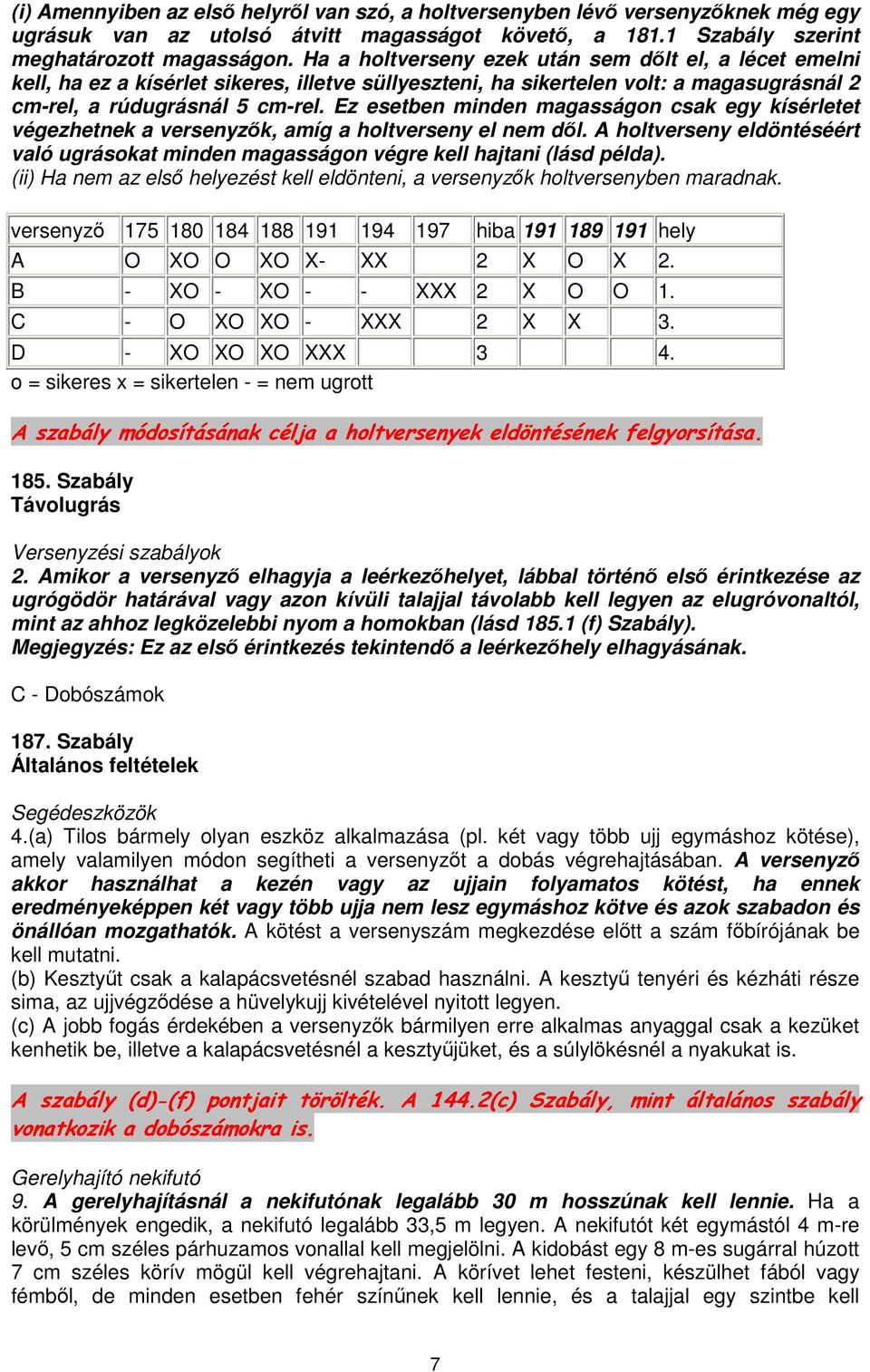 Ez esetben minden magasságon csak egy kísérletet végezhetnek a versenyzők, amíg a holtverseny el nem dől. A holtverseny eldöntéséért való ugrásokat minden magasságon végre kell hajtani (lásd példa).