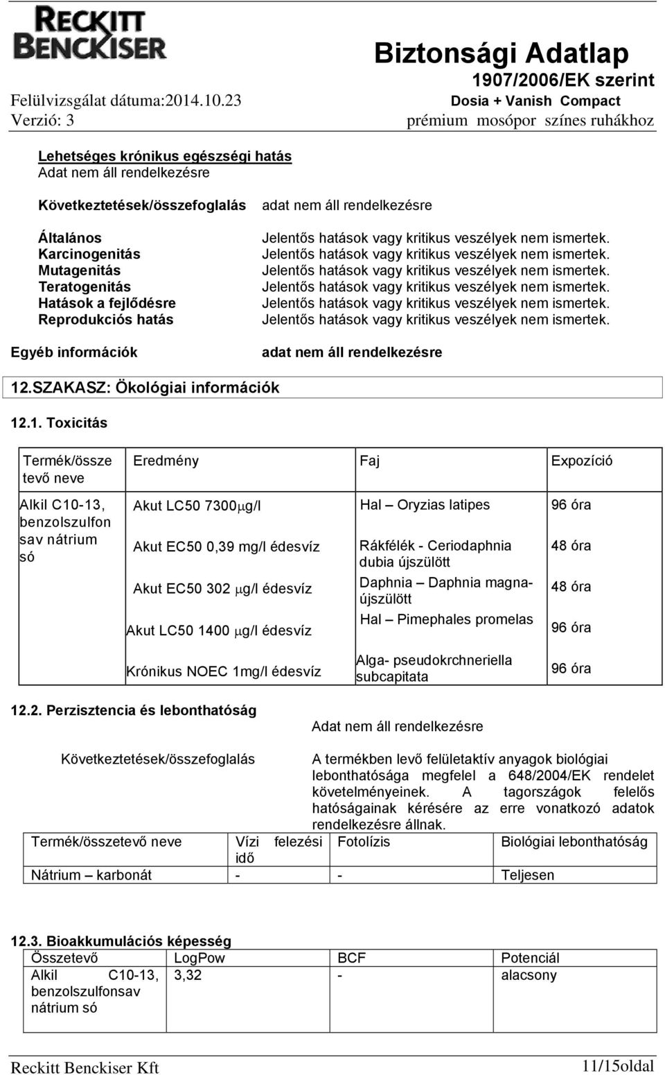 SZAKASZ: Ökológiai információk 12