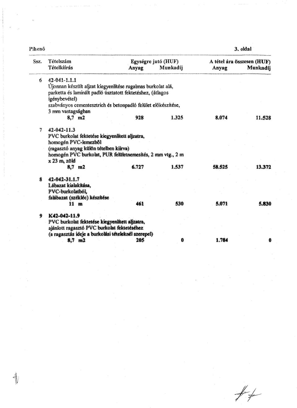 előkészítése, 3 mm vastagságban 8,7 m2 928 1.325 7 42-042-11.