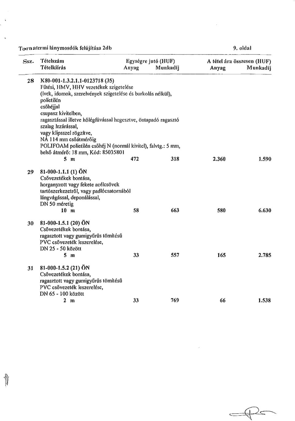 vassal hegesztve, öntapadó ragasztó szalag lezárással, vagy klipsszel rögzítve, NA 114 mm csőátmérőig POLIFOAM polietilén csőhéj N (normál kivitel), falvtg.