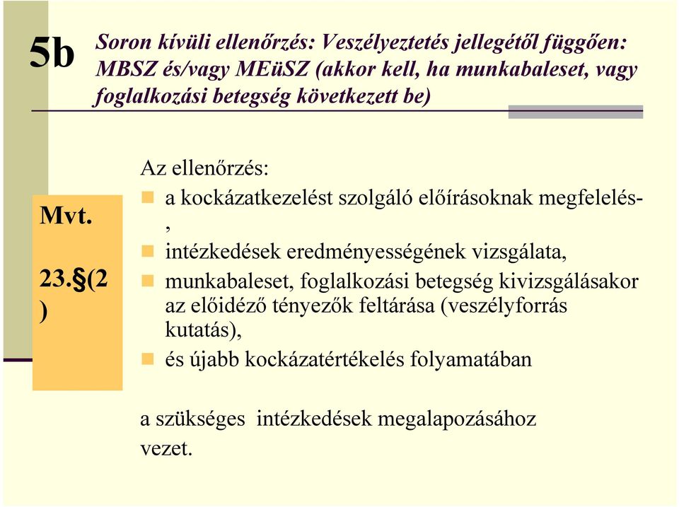 (2 ) Az ellenőrzés: a kockázatkezelést szolgáló előírásoknak megfelelés-, intézkedések eredményességének vizsgálata,