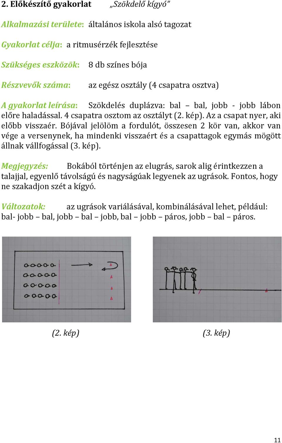 Bójával jelölöm a fordulót, összesen 2 kör van, akkor van vége a versenynek, ha mindenki visszaért és a csapattagok egymás mögött állnak vállfogással (3. kép).