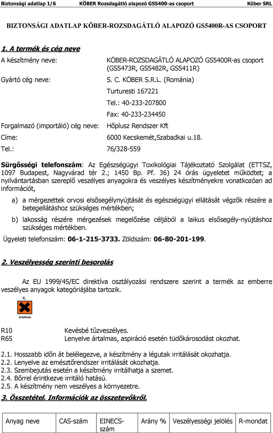 : 40-233-207800 Fax: 40-233-234450 Hőplusz Rendszer Kft Tel.: 76/328-559 6000 Kecskemét,Szabadkai u.18.