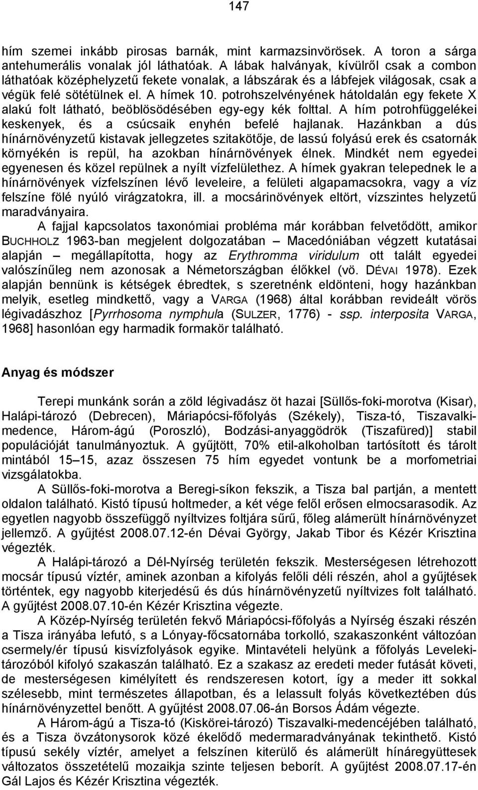 potrohszelvényének hátoldalán egy fekete X alakú folt látható, beöblösödésében egy-egy kék folttal. A hím potrohfüggelékei keskenyek, és a csúcsaik enyhén befelé hajlanak.