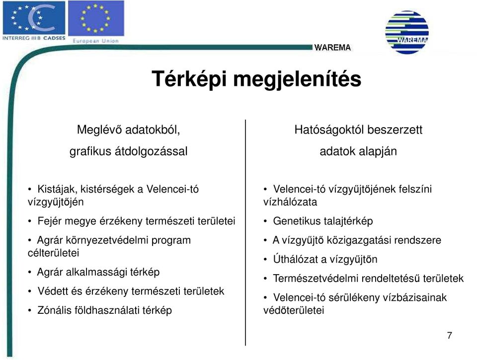 érzékeny természeti területek Zónális földhasználati térkép Velencei-tó vízgyőjtıjének felszíni vízhálózata Genetikus talajtérkép A