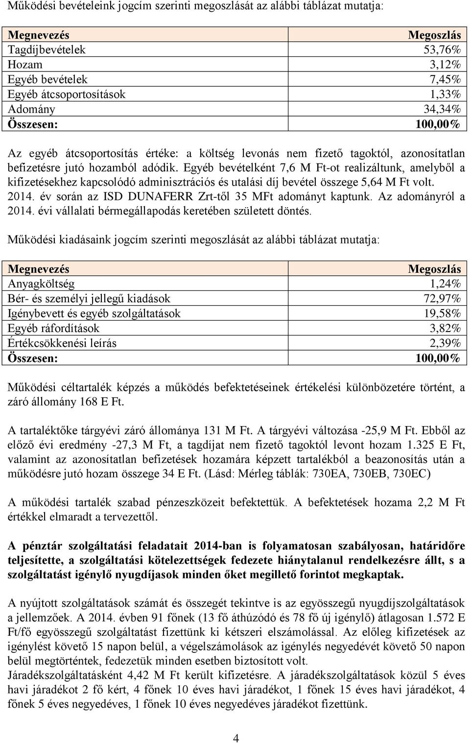 Egyéb bevételként 7,6 M Ft-ot realizáltunk, amelyből a kifizetésekhez kapcsolódó adminisztrációs és utalási díj bevétel összege 5,64 M Ft volt. 2014.