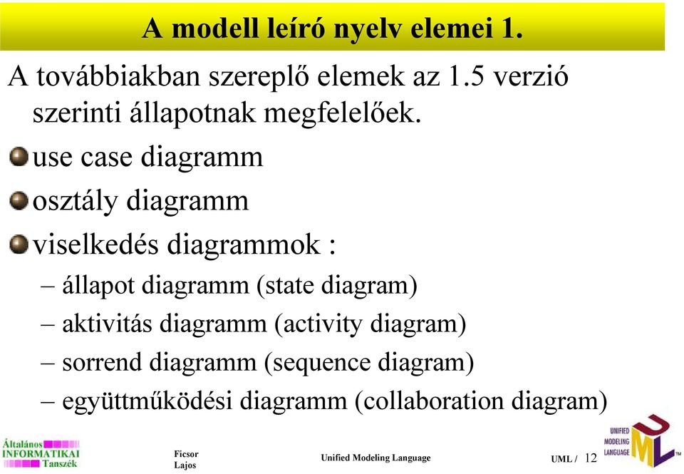 use case diagramm osztály diagramm viselkedés diagrammok : állapot diagramm (state
