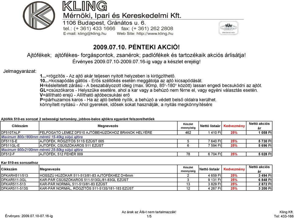 ..=kicsapódás gátlós - Erős széllökés esetén meggátolja az ajtó kicsapódását. H=késleltetett zású - A beszabályozott ideig (max. 90mp, 85-180 között) lassan engedi becsukódni az ajtót.