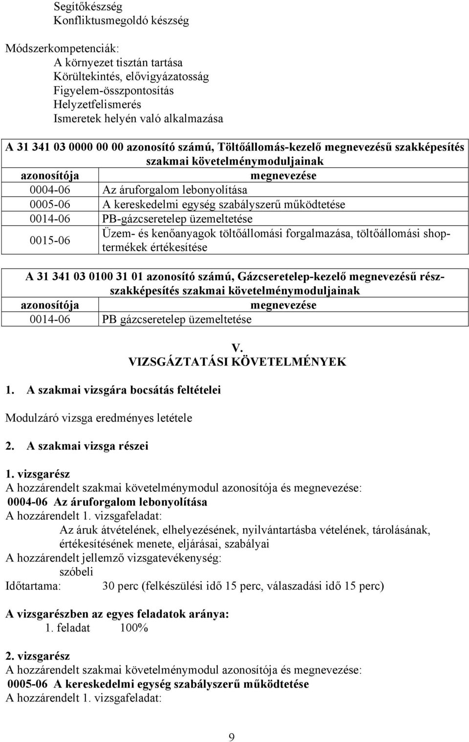 egység szabályszerű működtetése 0014-06 P-gázcseretelep üzemeltetése 0015-06 Üzem- és kenőanyagok töltőállomási forgalmazása, töltőállomási shoptermékek értékesítése A 31 341 03 0100 31 01 azonosító