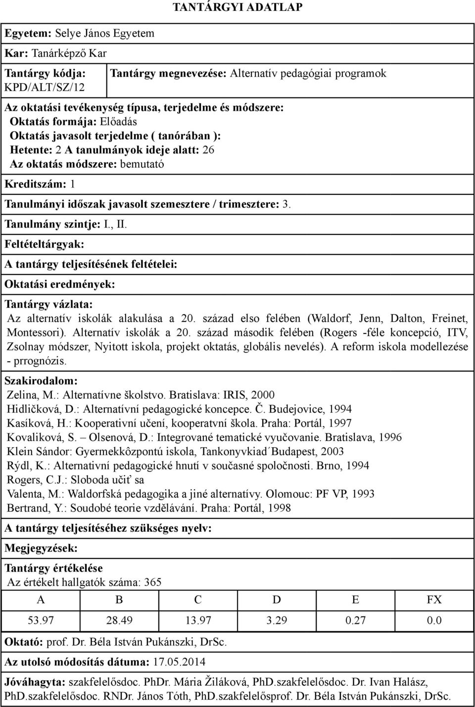 század második felében (Rogers -féle koncepció, ITV, Zsolnay módszer, Nyitott iskola, projekt oktatás, globális nevelés). A reform iskola modellezése - prrognózis. Zelina, M.: Alternatívne školstvo.