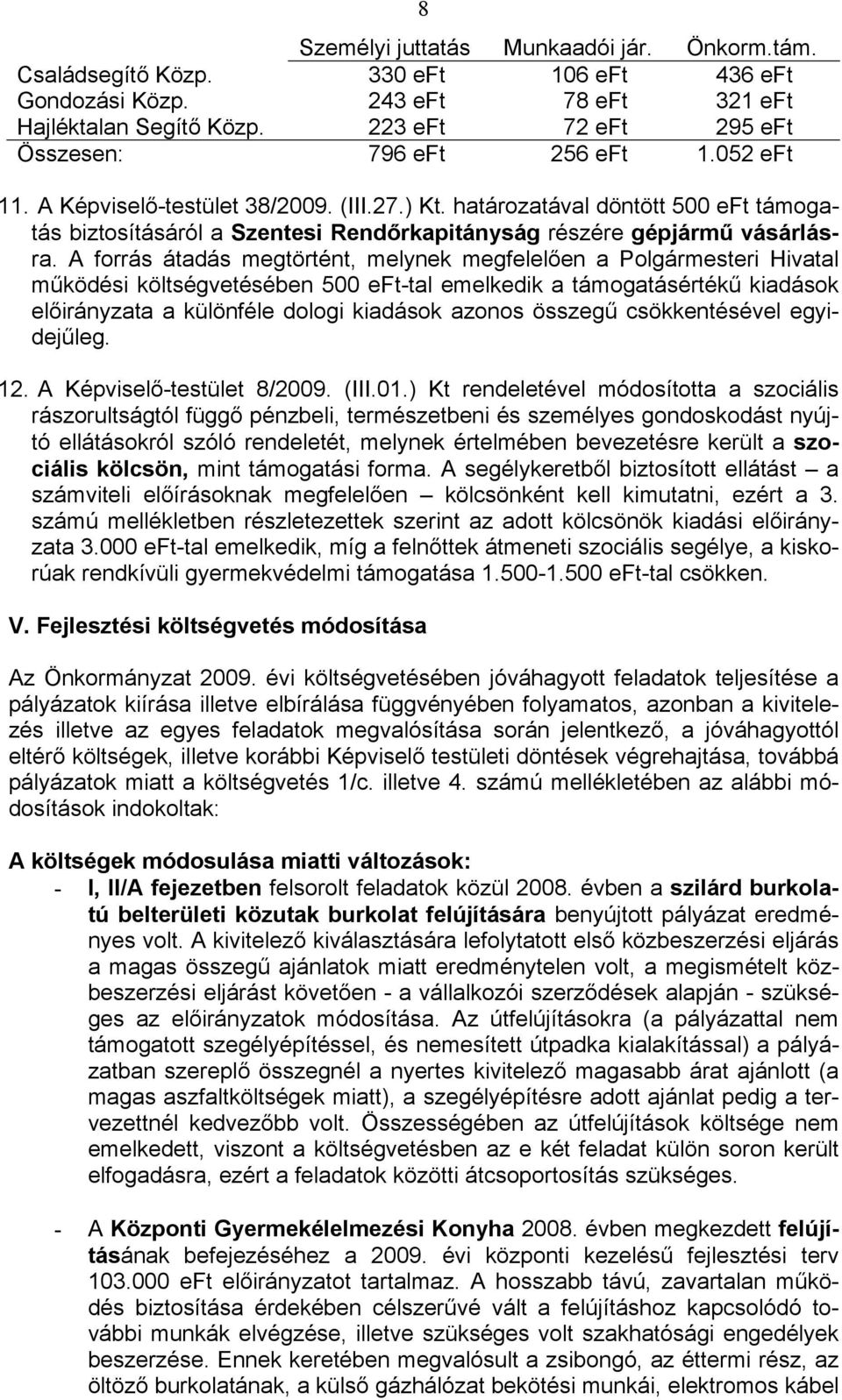 határozatával döntött 500 eft támogatás biztosításáról a Szentesi Rendőrkapitányság részére gépjármű vásárlásra.