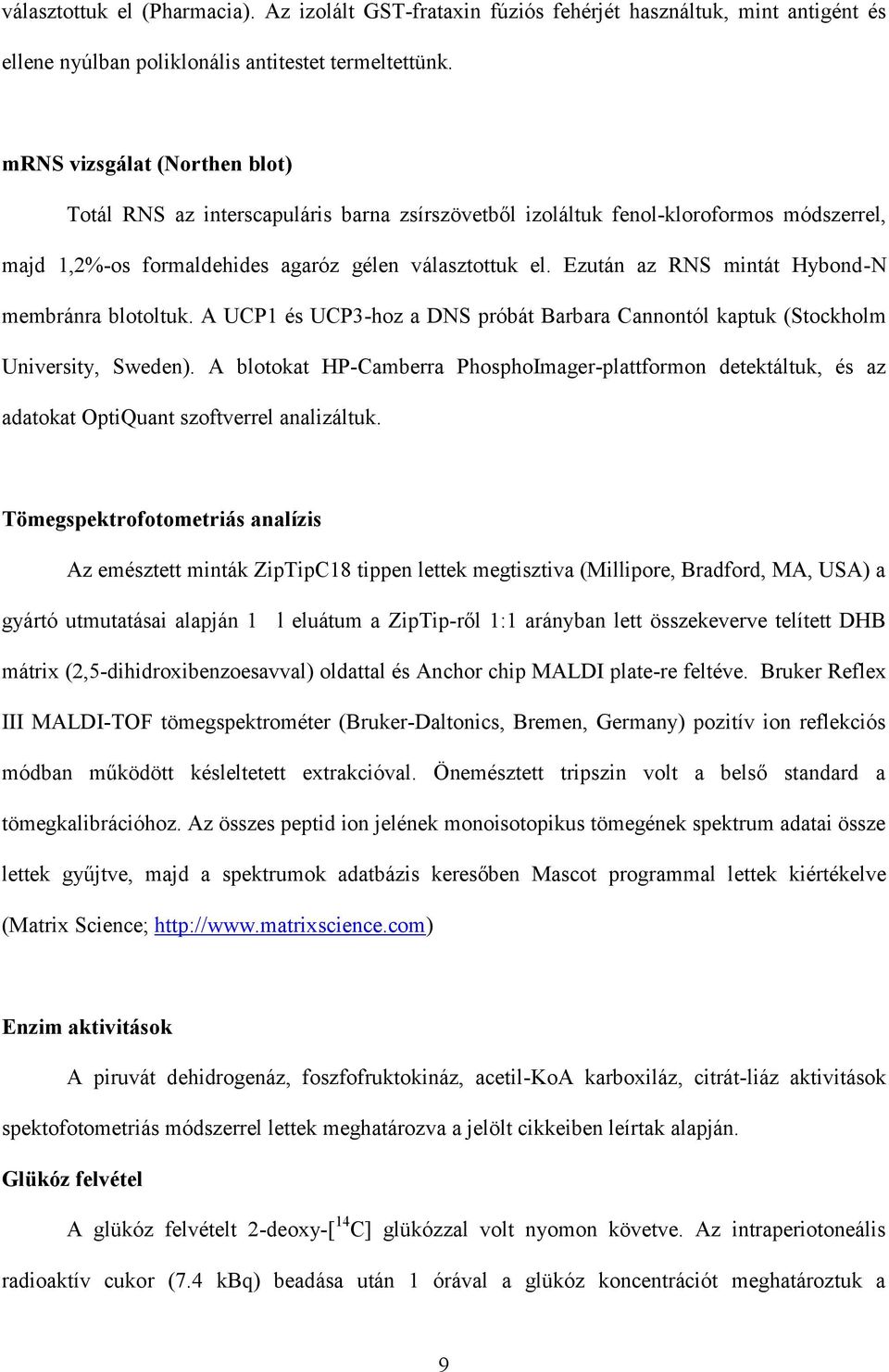 Ezután az RNS mintát Hybond-N membránra blotoltuk. A UCP1 és UCP3-hoz a DNS próbát Barbara Cannontól kaptuk (Stockholm University, Sweden).