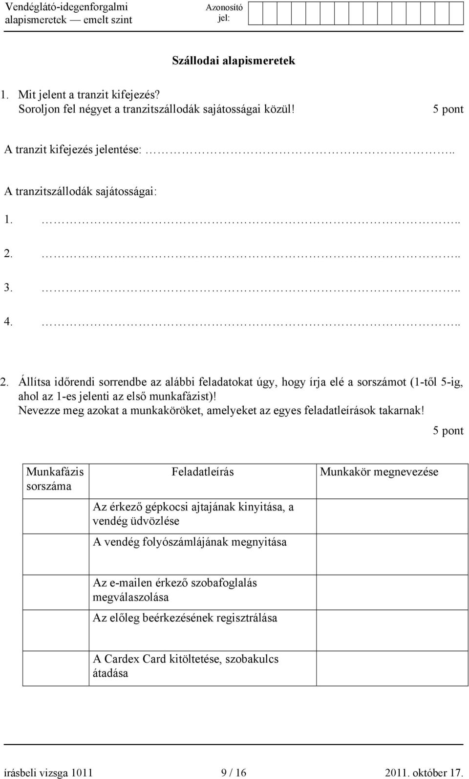 Nevezze meg azokat a munkaköröket, amelyeket az egyes feladatleírások takarnak!