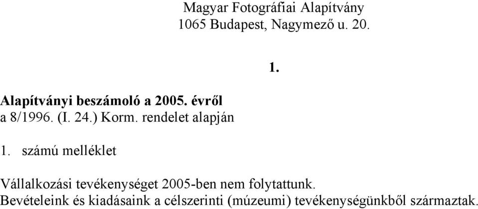 számú melléklet Vállalkozási tevékenységet 2005-ben nem