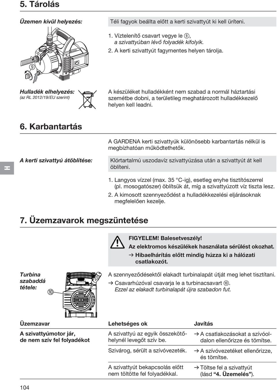9 ulladék elhelyezés: (az RL 2012/19/EU szerint) A készüléket hulladékként nem szabad a normál háztartási szemétbe dobni, a területileg meghatározott hulladékkezelő helyen kell leadni. 6.