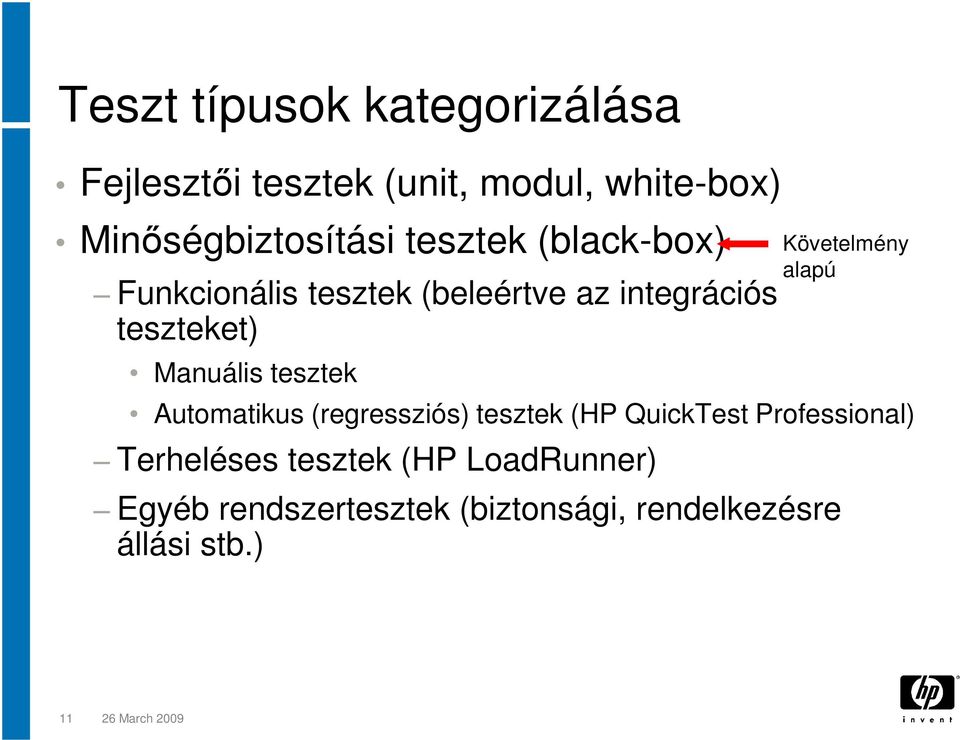 Követelmény alapú Automatikus (regressziós) tesztek (HP QuickTest Professional) Terheléses