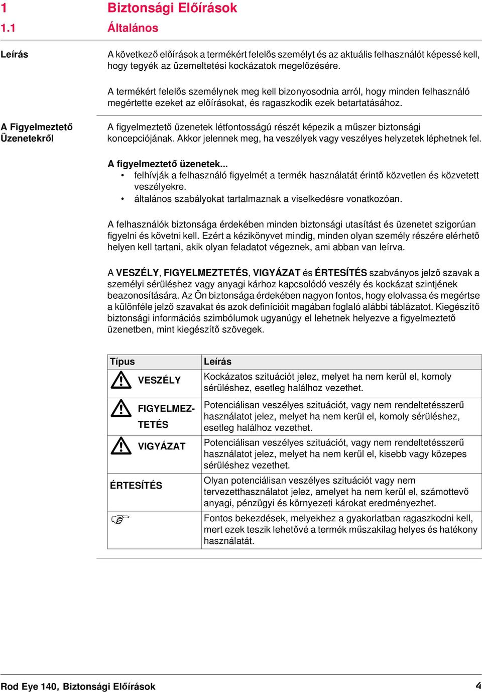 A Figyelmeztető Üzenetekről A figyelmeztető üzenetek létfontosságú részét képezik a műszer biztonsági koncepciójának. Akkor jelennek meg, ha veszélyek vagy veszélyes helyzetek léphetnek fel.