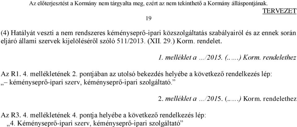 pontjában az utolsó bekezdés helyébe a következő rendelkezés lép: kéményseprő-ipari szerv, kéményseprő-ipari szolgáltató. Az R3. 4.