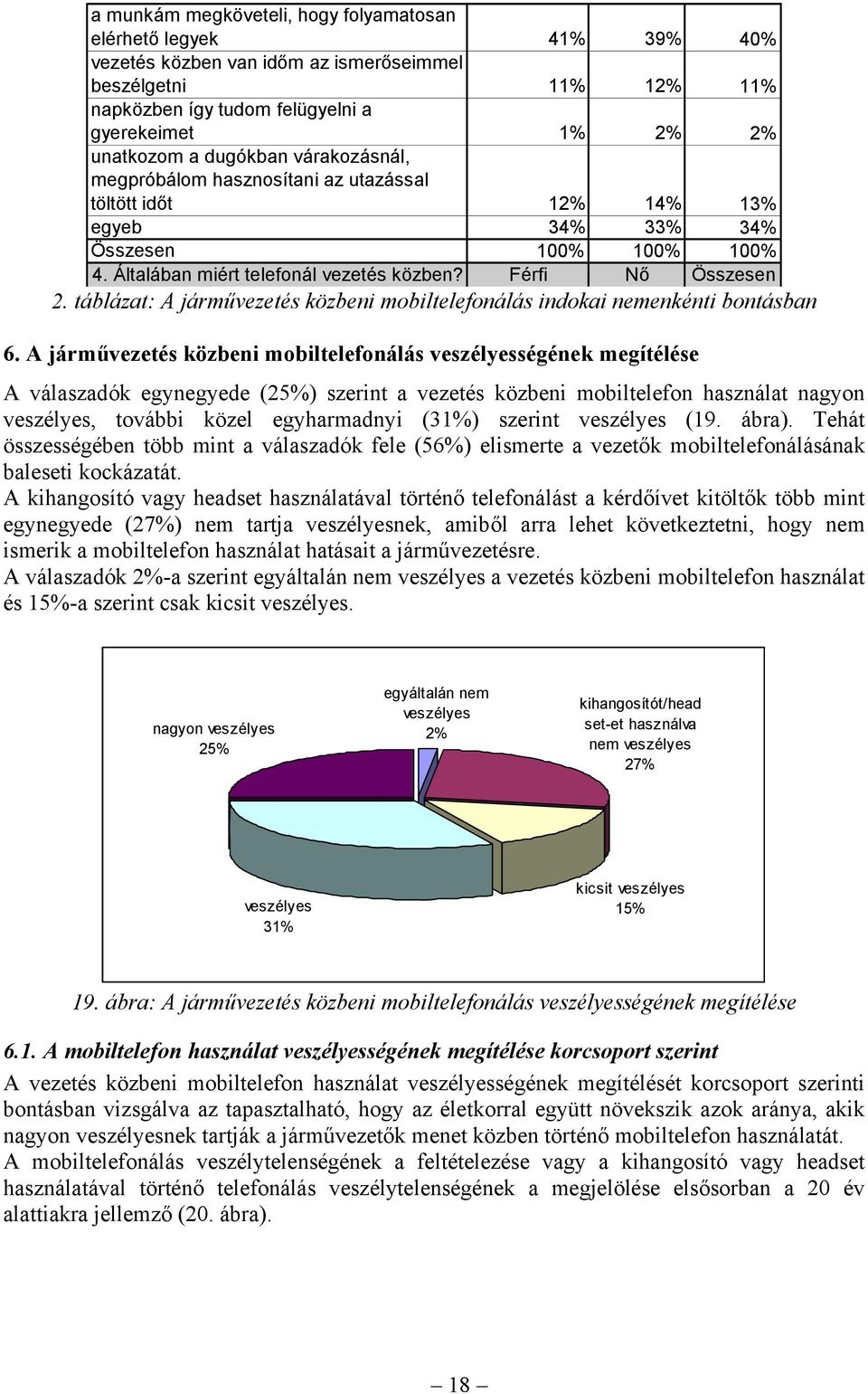 táblázat: A járművezetés közbeni mobiltelefonálás indokai nemenkénti bontásban 6.