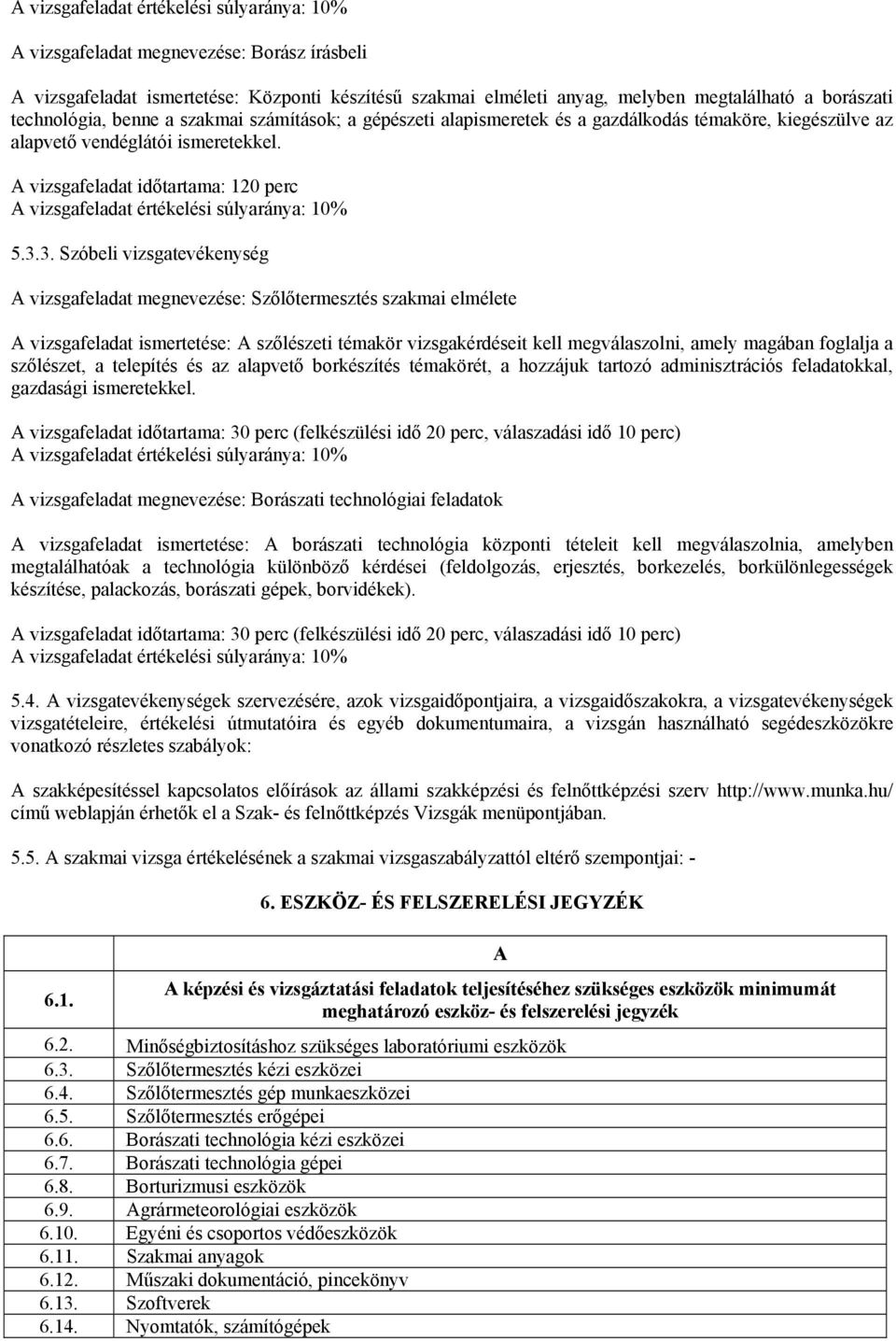 3. Szóbeli vizsgatevékenység A vizsgafeladat megnevezése: Szőlőtermesztés szakmai elmélete A vizsgafeladat ismertetése: A szőlészeti témakör vizsgakérdéseit kell megválaszolni, amely magában foglalja