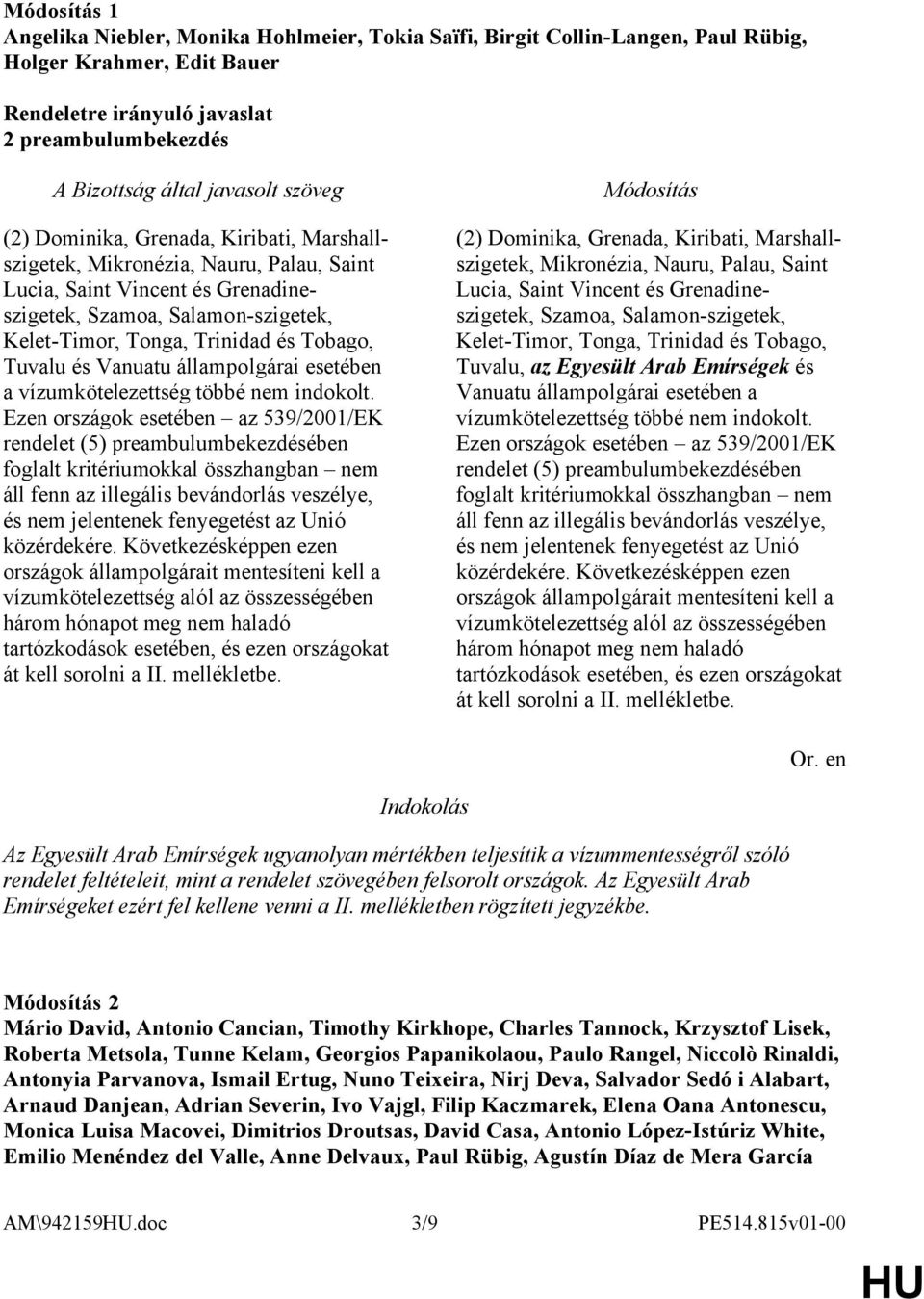 Ezen országok esetében az 539/2001/EK rendelet (5) preambulumbekezdésében foglalt kritériumokkal összhangban nem áll fenn az illegális bevándorlás veszélye, és nem jelentenek fenyegetést az Unió