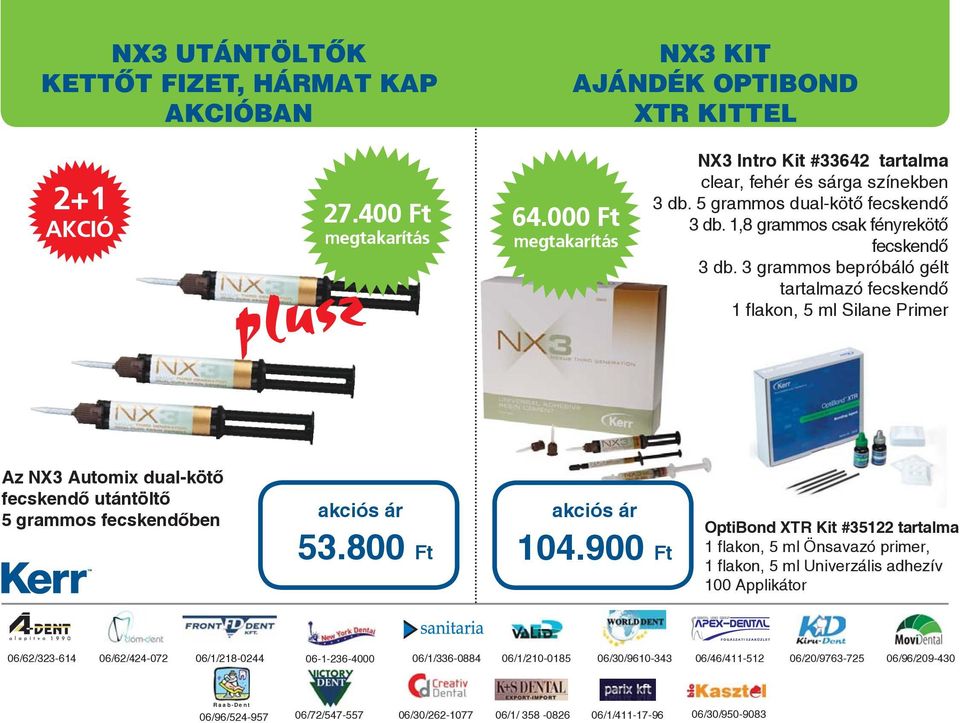 3 grammos bepróbáló gélt tartalmazó fecskendő 1 flakon, 5 ml Silane Primer Az NX3 Automix dual-kötő fecskendő utántöltő 5 grammos fecskendőben 53.800 Ft 104.