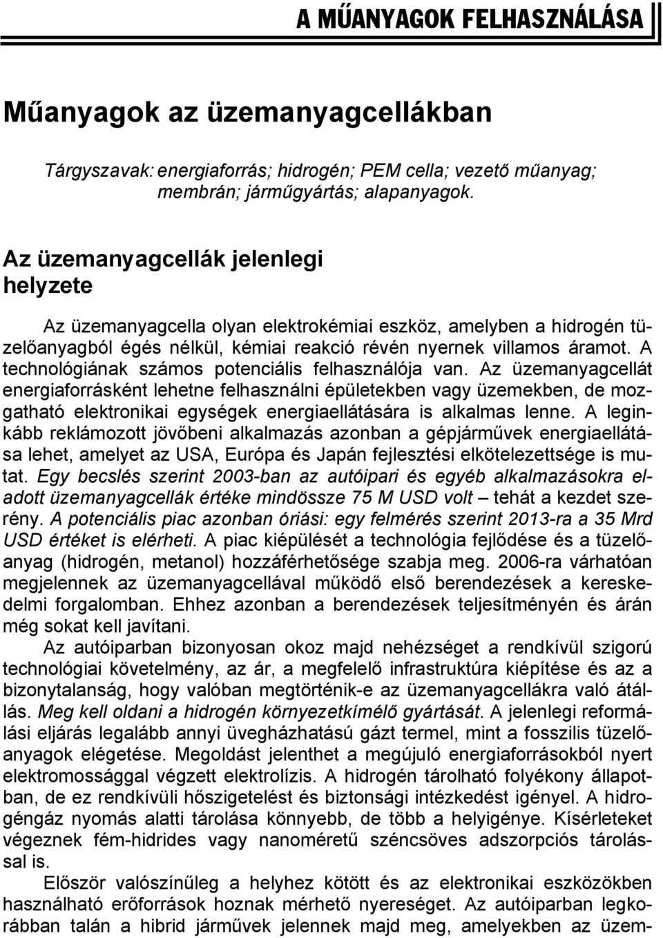 Műanyagok az üzemanyagcellákban - PDF Ingyenes letöltés