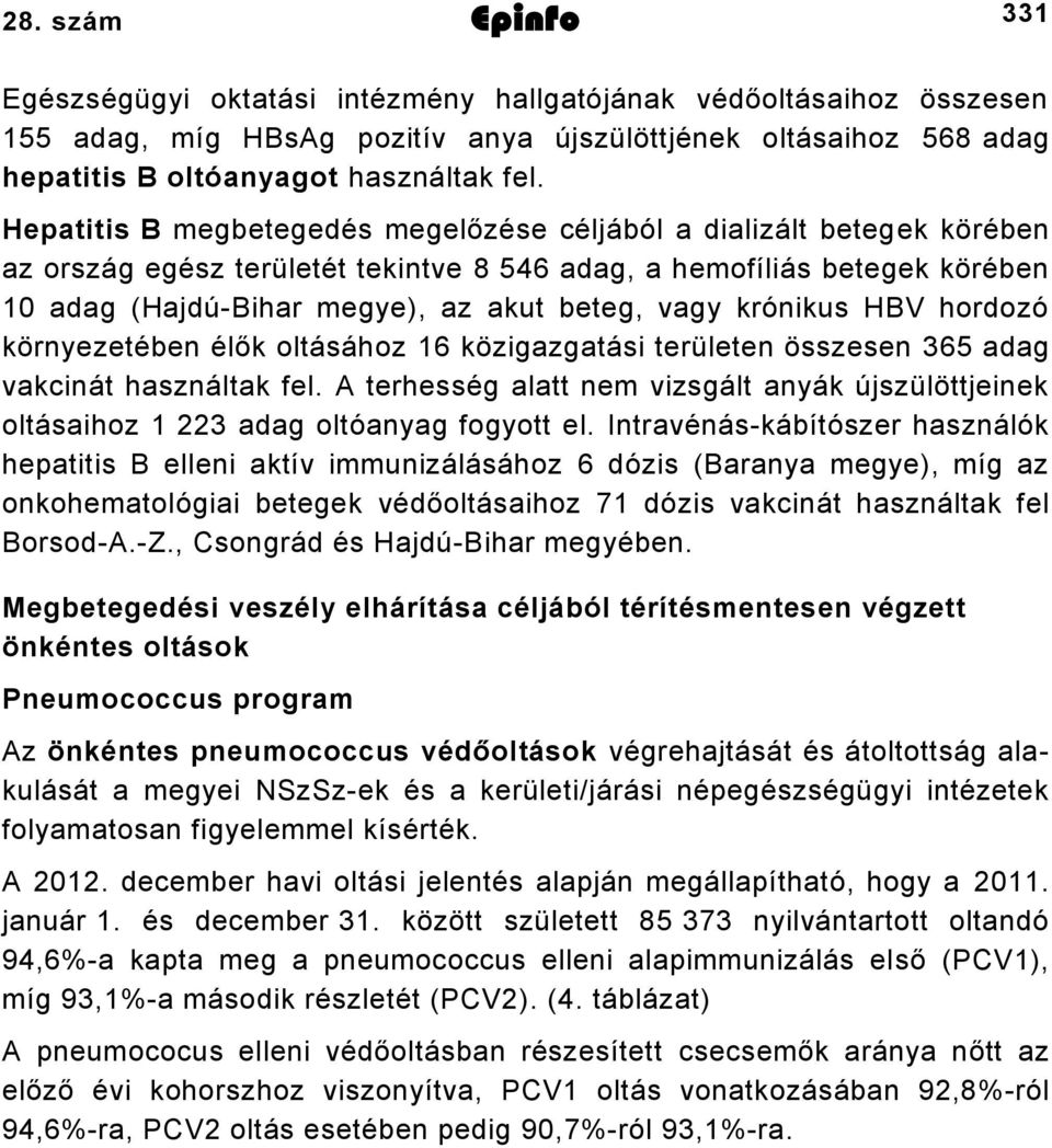 krónikus HBV hordozó környezetében élők oltásához 16 közigazgatási területen összesen 365 adag vakcinát használtak fel.