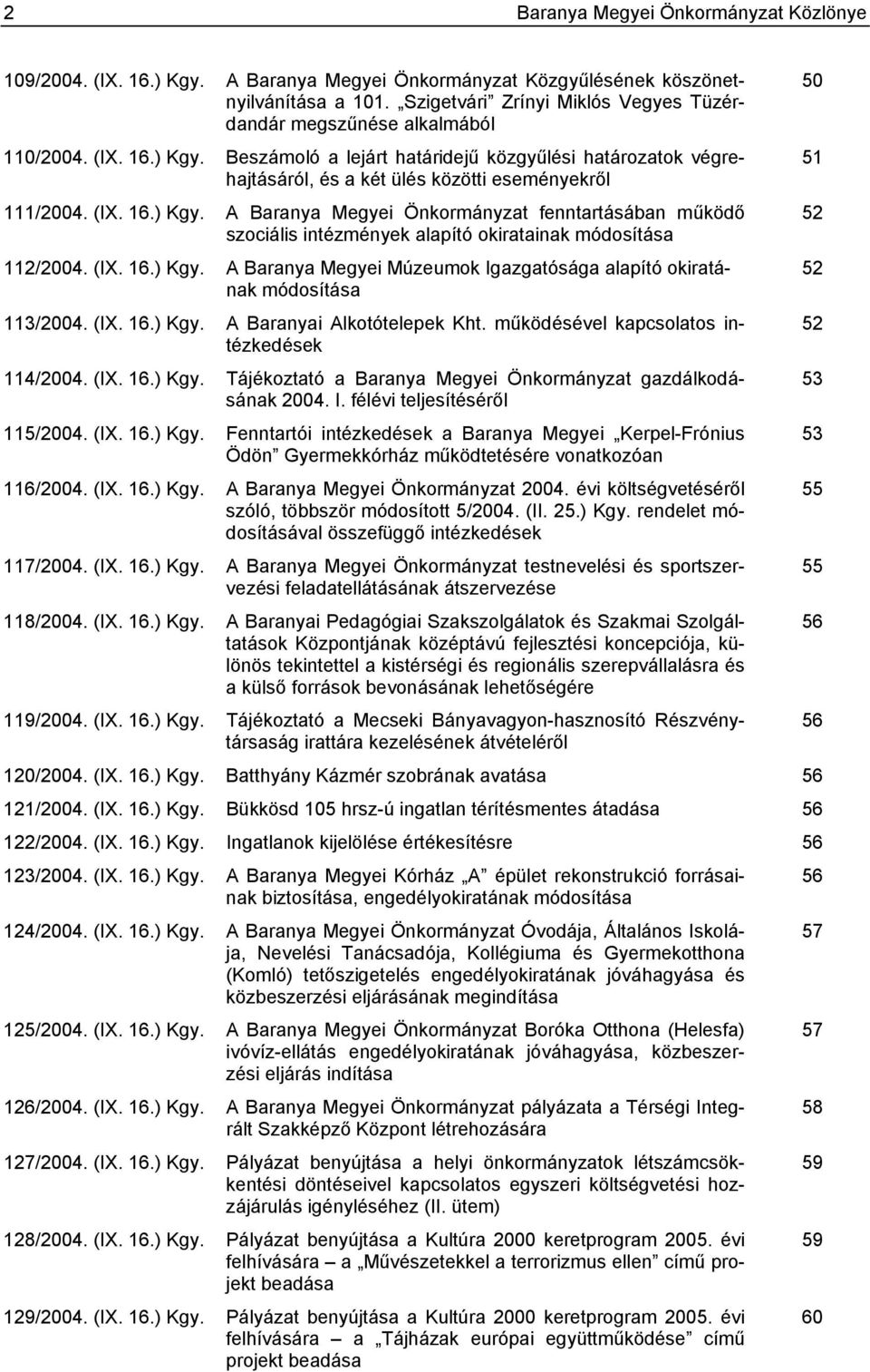 Beszámoló a lejárt határidejű közgyűlési határozatok végrehajtásáról, és a két ülés közötti eseményekről 111/2004. (IX. 16.) Kgy.