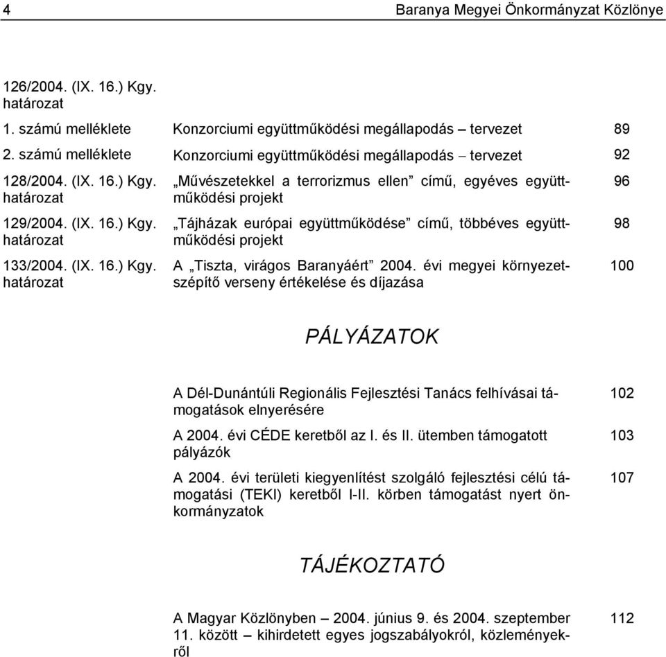 határozat 129/2004. (IX. 16.) Kgy.