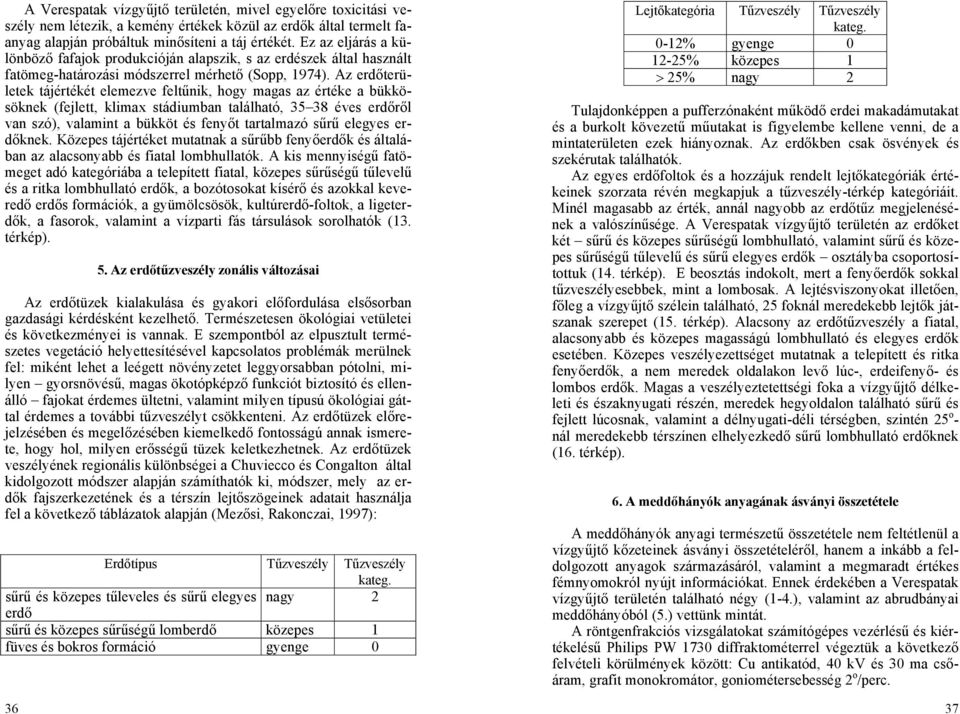 Az erdőterületek tájértékét elemezve feltűnik, hogy magas az értéke a bükkösöknek (fejlett, klimax stádiumban található, 35 38 éves erdőről van szó), valamint a bükköt és fenyőt tartalmazó sűrű