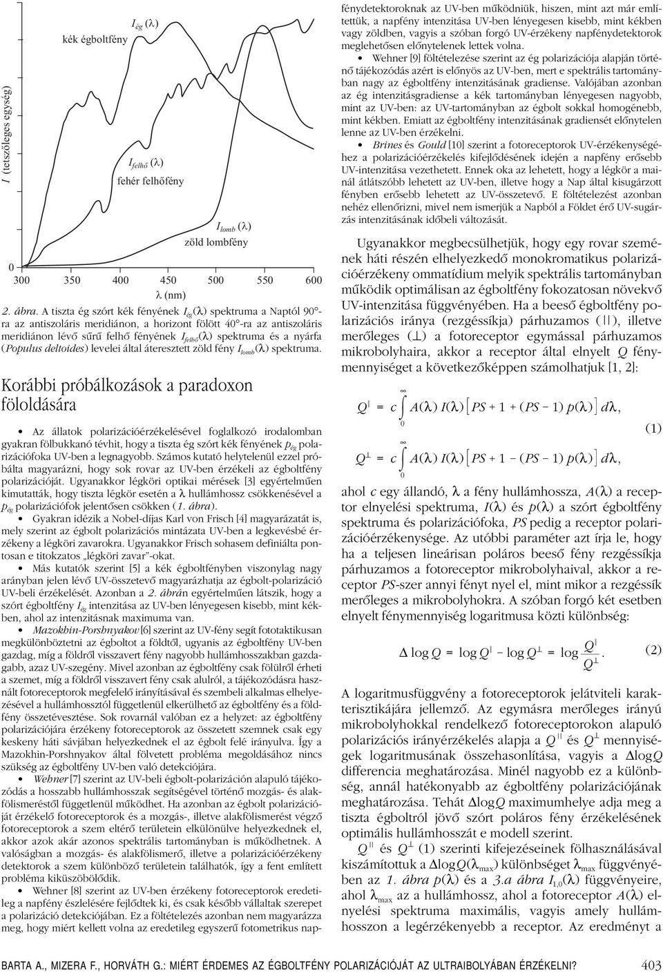 nyárfa (Populus deltoides) levelei által áteresztett zöld fény I lomb (λ) spektruma.