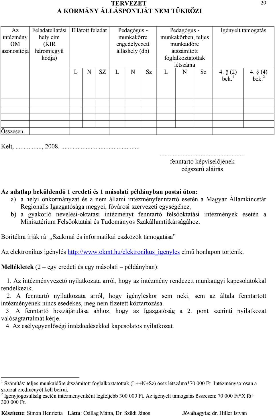 ...... fenntartó képviselőjének cégszerű aláírás Az adatlap beküldendő 1 eredeti és 1 másolati példányban postai úton: a) a helyi önkormányzat és a nem állami intézményfenntartó esetén a Magyar