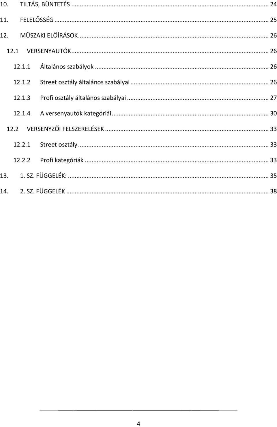 1.4 A versenyautók kategóriái... 30 12.2 VERSENYZŐI FELSZERELÉSEK... 33 12.2.1 Street osztály... 33 12.2.2 Profi kategóriák.