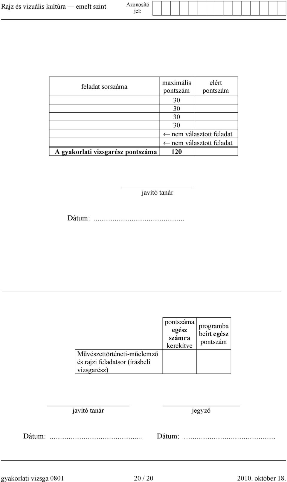 .. Művészettörténeti-műelemző és rajzi feladatsor (írásbeli vizsgarész) pontszáma egész számra