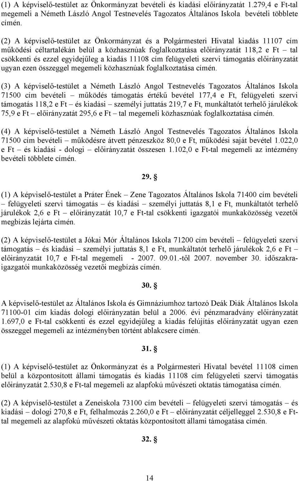 céltartalékán belül a közhasznúak foglalkoztatása előirányzatát 118,2 e Ft tal csökkenti és ezzel egyidejűleg a kiadás 11108 cím felügyeleti szervi támogatás előirányzatát ugyan ezen összeggel