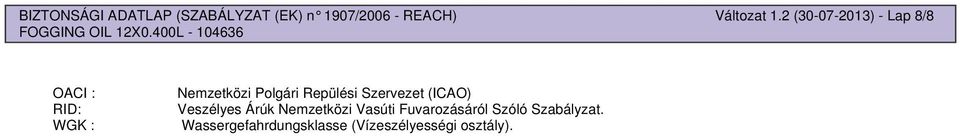 Repülési Szervezet (ICAO) Veszélyes Árúk Nemzetközi Vasúti