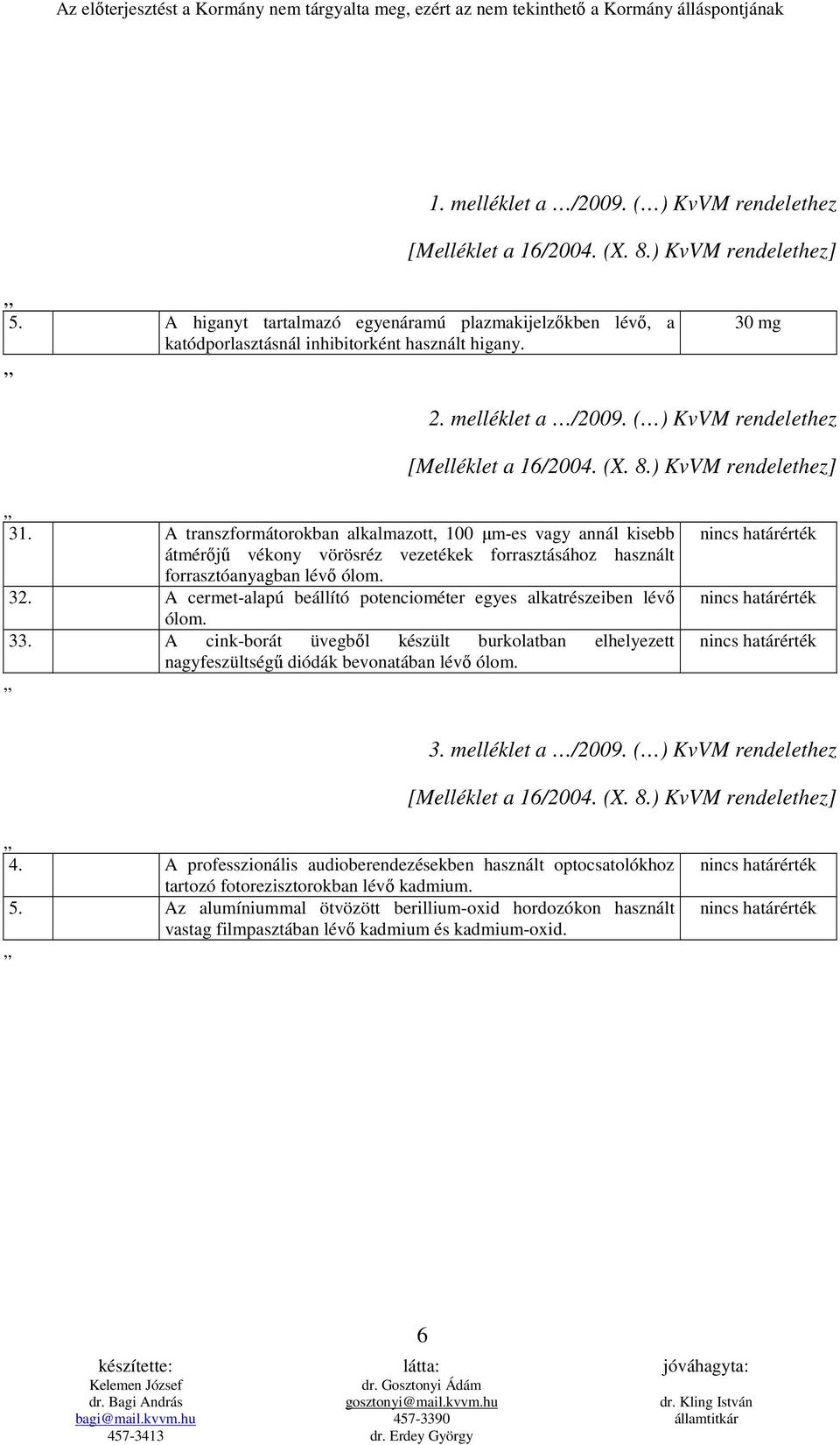 ) KvVM rendelethez] 31. A transzformátorokban alkalmazott, 100 µm-es vagy annál kisebb átmérıjő vékony vörösréz vezetékek forrasztásához használt forrasztóanyagban lévı ólom. 32.